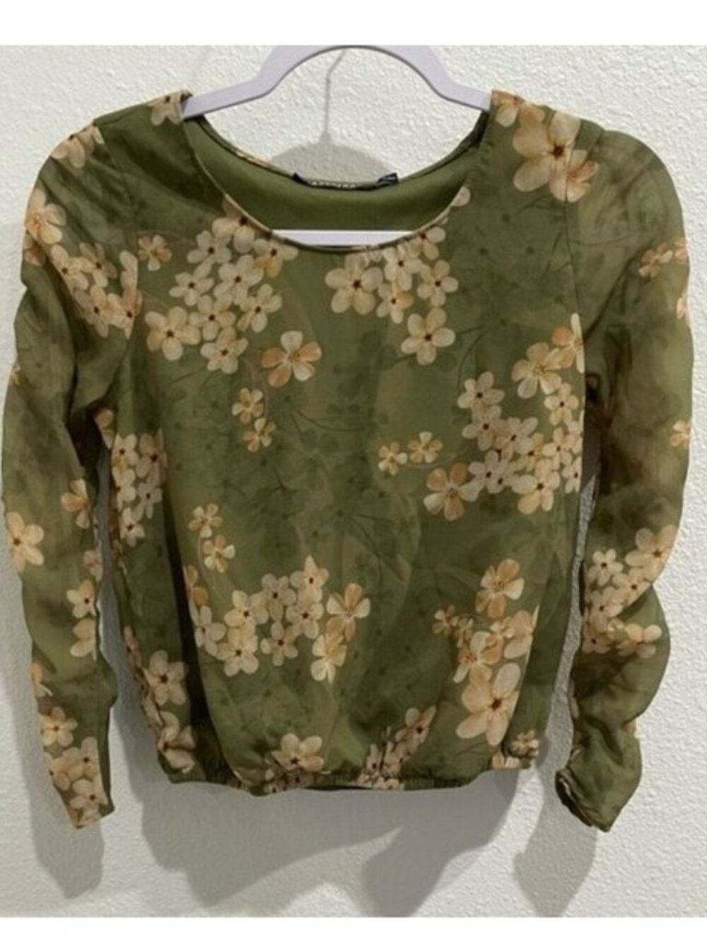 Sassafras 90’s Fairy Floral Sheer Top Y2K Long Sleeve Stretch Green Whimsical